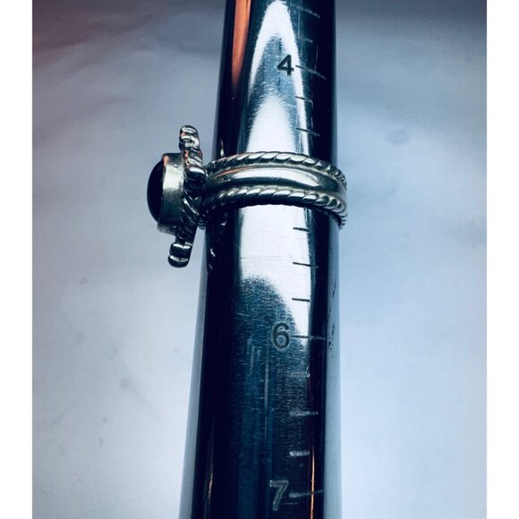 Vintage 925 Sterling Silver Ring Size 5 Black Onyx Cabochon Rope Estate - Picture 7 of 11